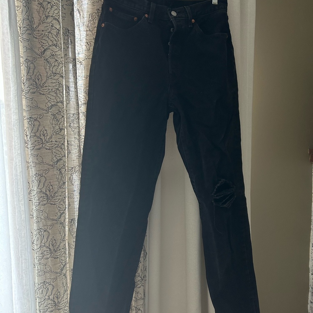 Black Distressed Authentic Levi 501 Jeans